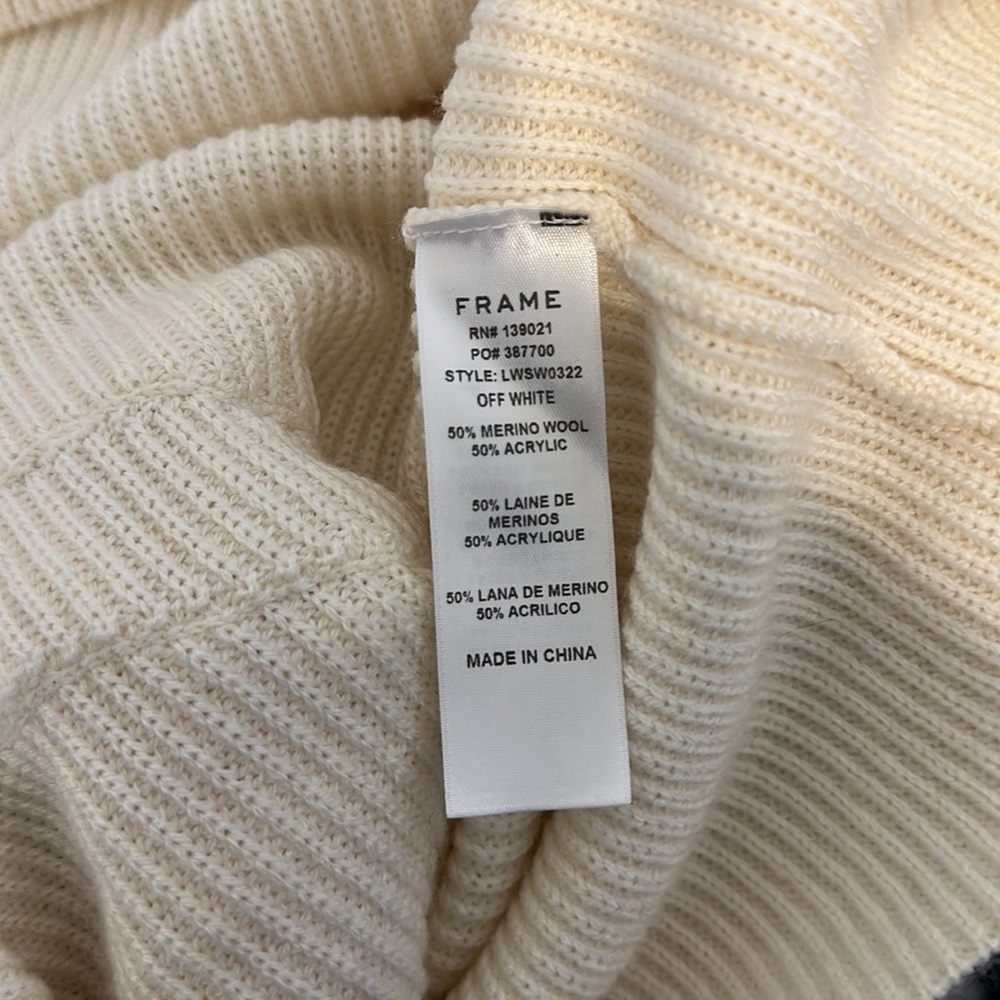 FRAME Ruffle Dolman Yoke Bateau Neck Off Merino Wool Blend White Sweater - Picture 9 of 9
